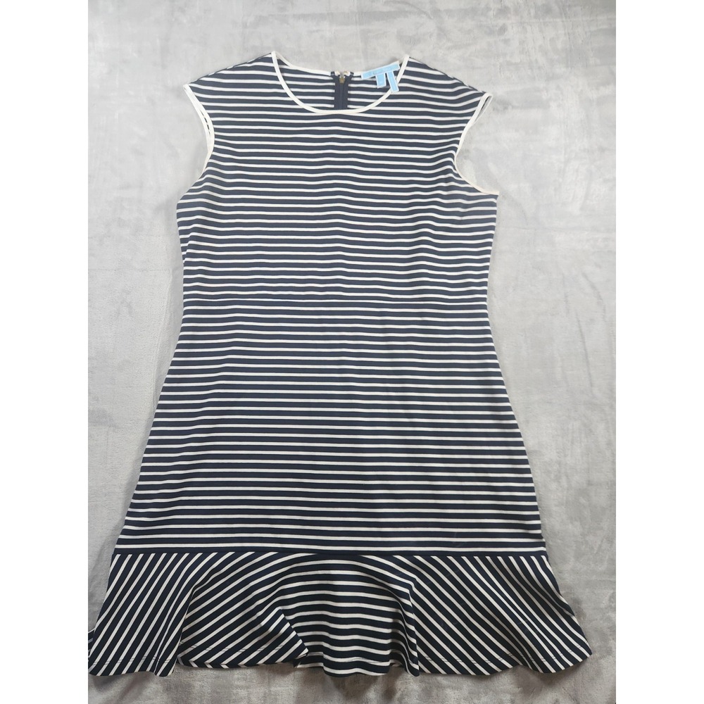 DRAPER JAMES Grace & Charm NAVY & WHITE STRIPED SHIFT DRESS ruffle hem Size XL